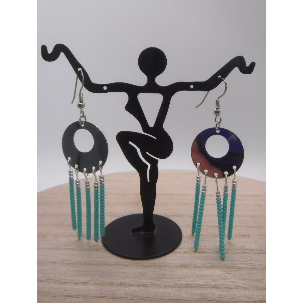 Earrings Silver Disks w/ Beads